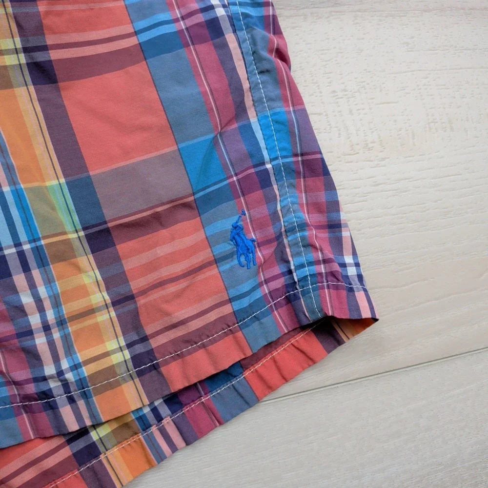 Polo Ralph Lauren Swim Trunks Mens M Multicolor‎ Plaid Mesh Lined Cotton Nylon